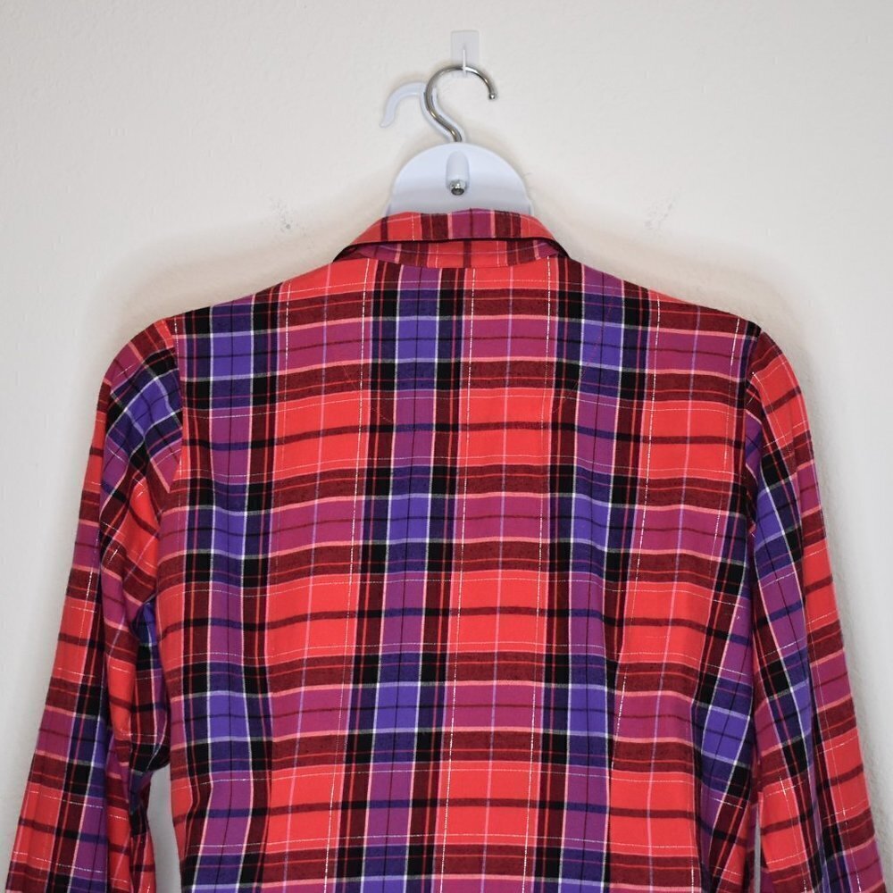 Victorias Secret Flannel Pajama Top Plaid Sz L Tunic Sleep Cabincore Western - Picture 8 of 15